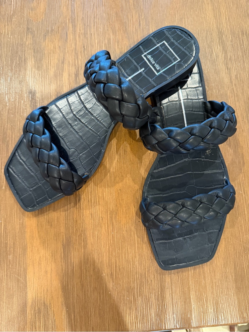 Dolce Vita Black Braided Double-Strap Slide Sandals